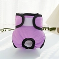 Macro detail of purple pet physiological pants with black edging and tail hole - XS / Purple