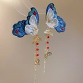 Détails des boucles d'oreilles papillon de luxe avec broderie bleue et placage d'or - Style de Gland Papillon Brodé (Or-Rouge-Bleu)