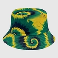 Cappello a secchiello reversibile con motivo tie-dye a spirale verde e giallo in tela - M (56-58cm) / Tie-Dye a Spirale Verde Giallo (08)
