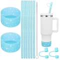 Blaues Glitzer-Becher-Zubehörset mit Silikonhüllen, Strohhalmen, Bürste und Kappen - Blau Glitzer Set
