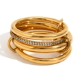 18K gold plated stainless steel four-layer multi-link ring with cubic zirconia stones - Four-Layer Middle Diamond Ring-Gold