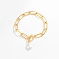 Collar de cadena gruesa dorada con colgante de perla barroca y cierre de palanca OT en blanco - 17.5cm