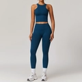 Ensemble de yoga bleu marine sans couture avec legging taille haute et brassière - S / Haut Et Bas / Ensemble 2 Pièces (Gilet + Pantalon) / Bleu