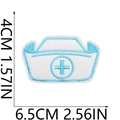 Detail showing white nurse hat embroidery patch with dimensions 6.5cm by 4cm for sewing - No.21 Nurse Hat