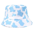 Light blue cow print bucket hat with reversible design and white pattern details - One Size / Cyan