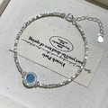 Natural aquamarine and S925 sterling silver bamboo style bracelet with adjustable chain - Aquamarine (Silver Nuggets Bracelet)