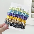 6-piece set of elegant French satin silk scrunchies in assorted pastel colors on card - 2# Fresh Macaron 6Pcs Set