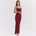 Detail of burgundy backless maxi dress with stylish ruched fabric and bow accent - L / Burgundy