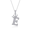 S925 sterling silver capital letter E necklace with crown and sparkling moissanite stones - Letter E