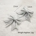 Silver glitter Christmas bow decoration for tree ornaments, 13x12cm holiday bows - 12cm Silver (2pcs)