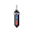 Silver hexagonal black obsidian pendant with seven chakra stones and metal bail - Chakra Cap Hexagonal Column / Black Agate