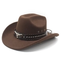 Classic dark brown western cowboy hat with leather trim and bull head metal buckle - M (56-58cm) / Brown