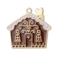 Gingerbread house charm in brown and pink enamel with gold-tone alloy for jewelry making - 10Pcs Chocolate House Enamel Alloy Charms