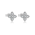 S925 sterling silver clover stud earrings featuring sparkling round cut zircon stones - Silver-Clover