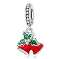 Weihnachtsglocken-Charm aus S925 Sterlingsilber mit Emaille und Stechpalmen-Detail - Weihnachtsglocken (0100)