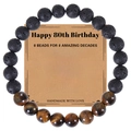 Tiger eye and lava stone bead bracelet on 80th birthday gift card for men - 30th Birthday Bracelet / Tiger Eye + Lava Stone