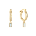 Detail view of S925 silver quilted gold earrings with square light blue zircon crystals - Gold-Light Blue Zirconia