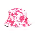 Pink and white tie-dye cotton bucket hat for outdoor sun protection with stitched brim - Pink and White Tie-dye (#07)
