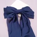 Elegant navy blue oversized satin bow hair clip with long ribbons and spring clasp for women - Scarf Bow / Navy Blue