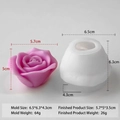 Silicone rose flower candle mold with 3D petal details and finished pink sample - Rose Style (J-1249)