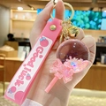 Pink bubble tea bear keychain with glitter liquid pendant and Good Luck silicone strap - Bead Lollipop - Pink