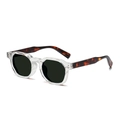 Retro geometric sunglasses featuring a transparent frame and stylish tortoiseshell temples - Transparent White / Tortoise Temple / Grey Lens