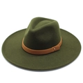 Klassischer olivgrüner Fedora-Hut mit braunem Lederband und goldener Schnalle für Damen - Verstellbar / Armeegrün