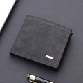 Dark grey matte leather bifold wallet for men with stylish orange contrast stitching - Black