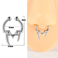 Silver stainless steel U-shaped fake nose ring with fang design and 10.4mm inner width - Style 2 (Vampire Fangs)