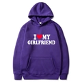 Dark purple I Love My Girlfriend hoodie with a white print and heart design in size M - S / I Love My Girlfriend (Top) / Purple