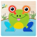 Educational 3D wooden puzzle for kids featuring a colorful cartoon frog shape - Frog (1青蛙JM)