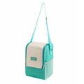 Insulated lunch bag in green and beige with adjustable shoulder strap and mesh pocket - Green