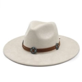 Detail of suede cowboy hat with brown leather band and turquoise metal studs - Beige