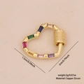 Detail of gold copper heart charm with colorful zircon stones and dimension labels - Heart Pendant