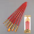 Set of 6 professional red wooden art brushes with orange synthetic fibers for acrylic painting - Red Plastic Handle HB6178DHS / Red