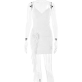 White lace strap mini dress with 3D flower decoration and ruffled side detail - M / Standard / White