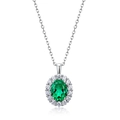 Elegant S925 silver necklace featuring an oval green emerald pendant with halo diamonds - Thick Silver White Gold - Lab-Grown Emerald Oval 6*8MM/1ct