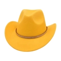 Vibrant yellow western cowboy felt hat with a stylish metallic chain band on white background - Yellow