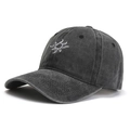 Washed dark gray baseball cap with white sun embroidery and six-panel cotton design - Adjustable / Black