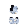Scarpine neonato azzurre con motivo orsetto e polsini a costine neri - Set Guanti e Scarpine Orso Blu Notte
