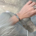 Silver chunky Cuban chain bracelet with rectangular plaque in minimalist hip-hop style - Smooth Bracelet Steel Color (577)