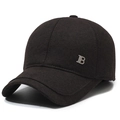 Winter thermal men's baseball cap with ear flaps in dark brown textured wool fabric - Adjustable / Coffee
