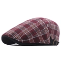 Plaid beret flat cap with red and black tartan pattern and metal buckle detail - Adjustable / Red