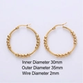 Golden 30mm inner diameter hoop earring with sliding gold bead detail for women - Sliding Gold Beads Style (Style D)