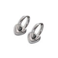 Minimalist silver stainless steel hoop earrings featuring polished 3D heart-shaped pendants - Small Silver Heart