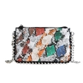 Colorful snakeskin patchwork envelope bag with silver chain and rivet details - Multi-color Snake Print