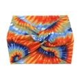 Bohemian wide knotted headband with vibrant orange and blue tie-dye print pattern - Orange Blue Yellow Tie-Dye