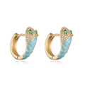 Detail von Schlangenohrringen mit blauer Emaille und grünen Zirkonia-Augen auf Gold - Blau Gold