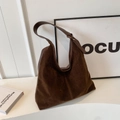 Brown suede and leather hobo shoulder bag with spacious design for daily commute - Brown