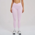 Lichtroze yoga legging met gekruiste tailleband van geborstelde stof voor fitness - S / Kersenbloesemroze